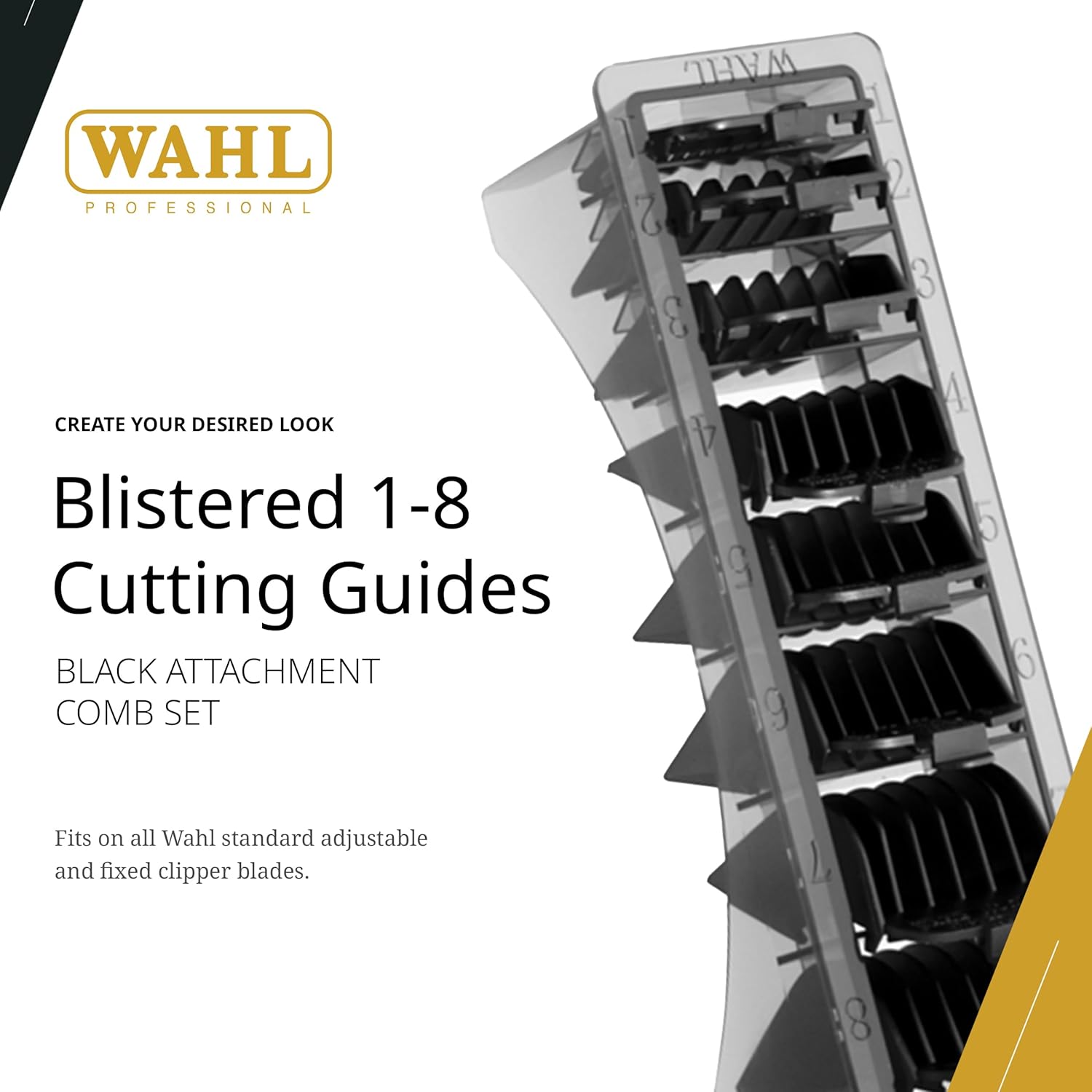 Wahl Professional 1-8 Cutting Guides, Black Clipper Guard Attachments