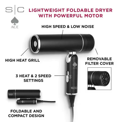 StyleCraft Ace Foldable Lightweight Hair Dryer with Powerful Motor