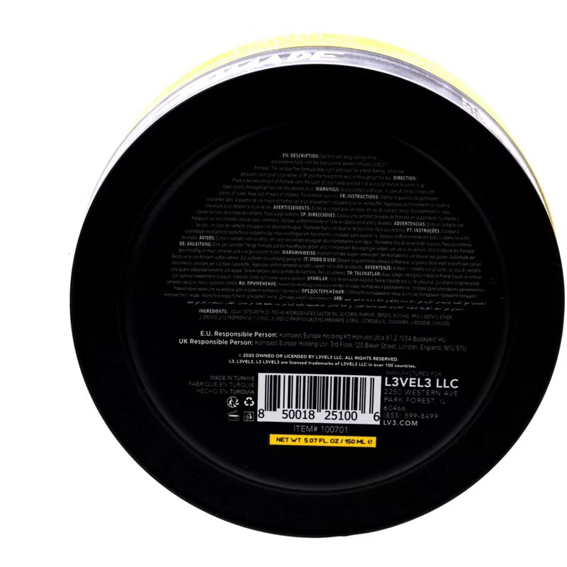 L3vel 3 Hair Styling Pomade, Transparent, High Shine 5.07 oz