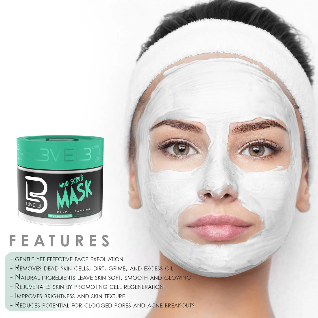 L3VEL3  Mud Facial Scrub 16.9oz